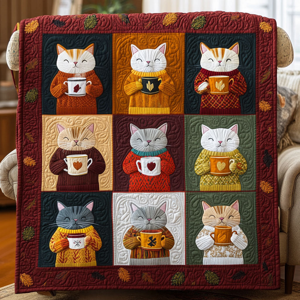 Cat And Coffee Cup Quilt Blanket Cat Blanket Design Christmas Presents For Cat Lovers
