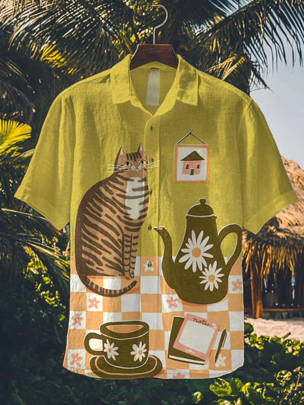 Cat And Coffee Print Hawaiian Shirt Birthday Ideas For Boyfriend