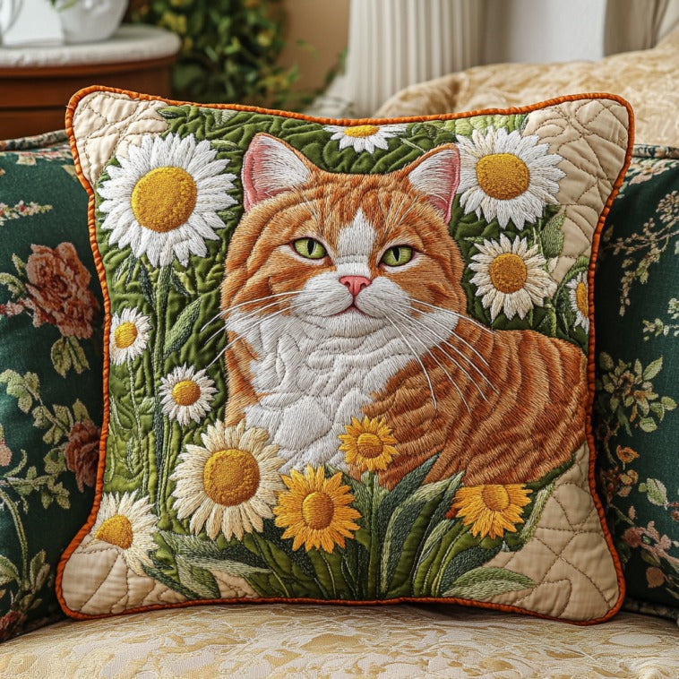 Cat And Daisies Quilt Pillow Case Premium Pillow Cover Gift Set for Loved Ones