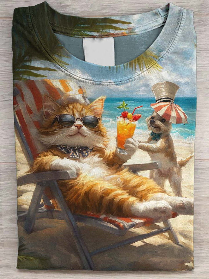 Cat And Dog T-Shirt Beach Vacation Funny Shirt Presents Ideas For Friends