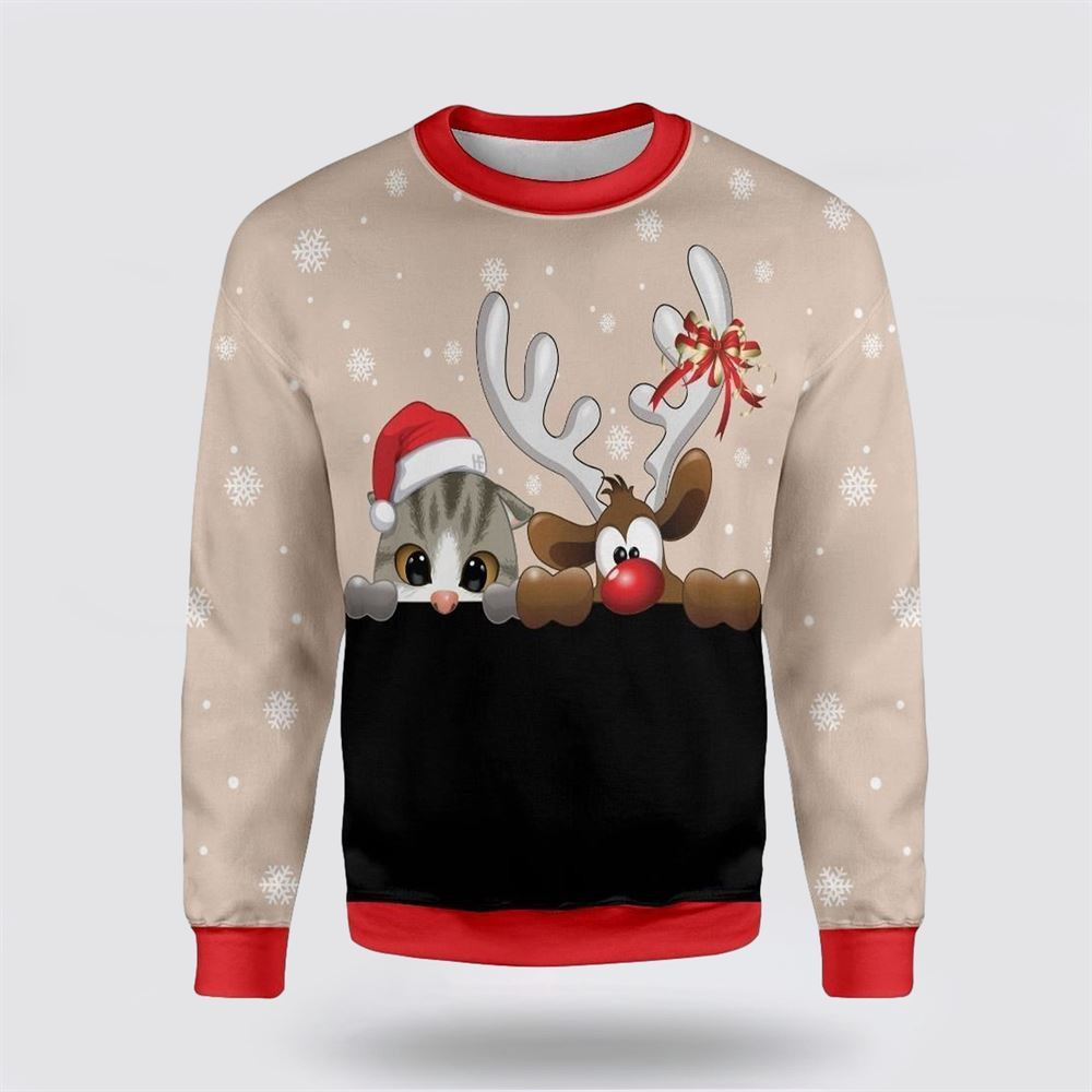 Cat And Reindeer Ugly Christmas Sweater Christmas Gift For Cat Love Christmas Present Ideas