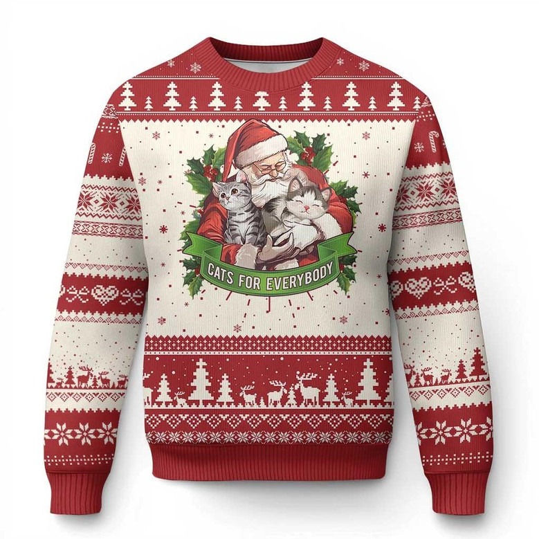 Cat And Santa Cats For Everybody Ugly Christmas Sweaters Cute Clothes Cat Love Gifts Items