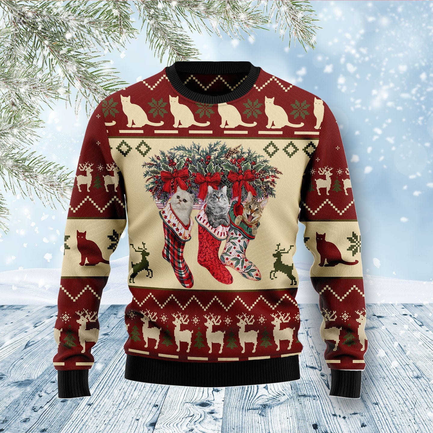 Cat And Sock Xmas Ugly Christmas Sweater Winter Apparel Christmas Presents For Cat Owners