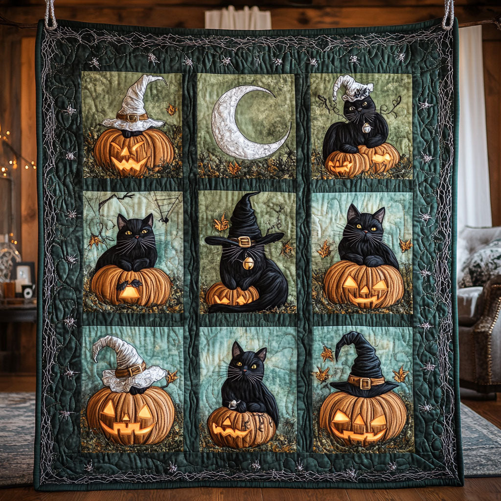 Cat And The Pumpkin Path Quilt Premium Quilt Blanket Gift for Cozy Winter Nights