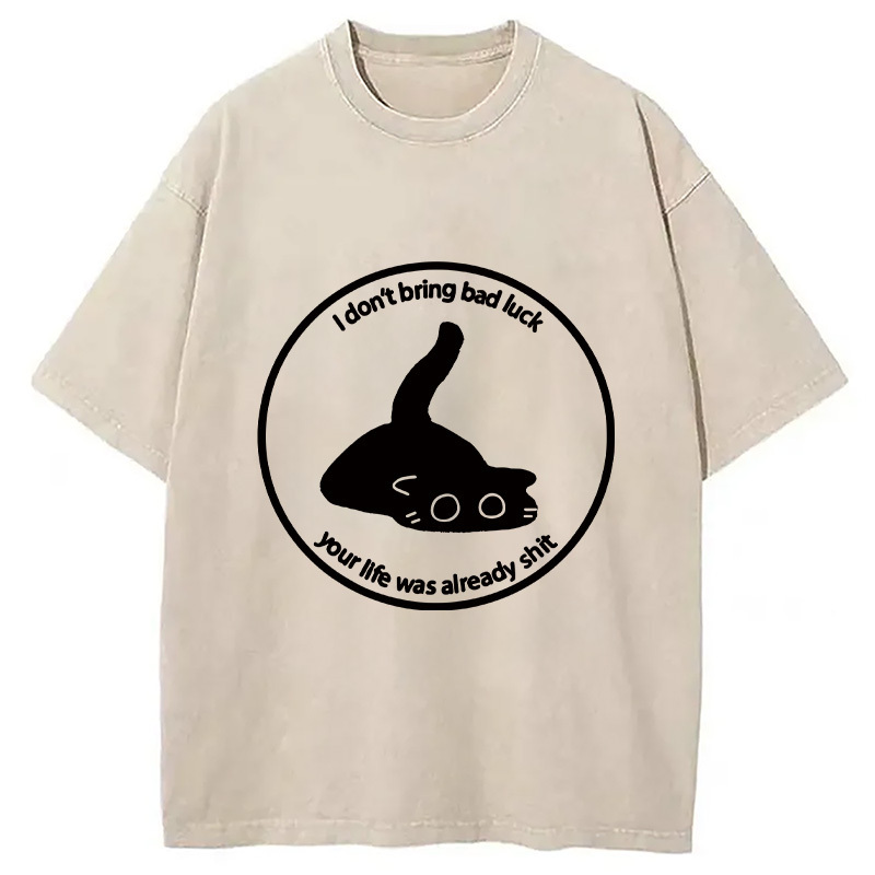 Cat Are Not The Source Of Bad Luck Washed T-Shirt Retro Streetwear Graphic Top Gifts For Besties