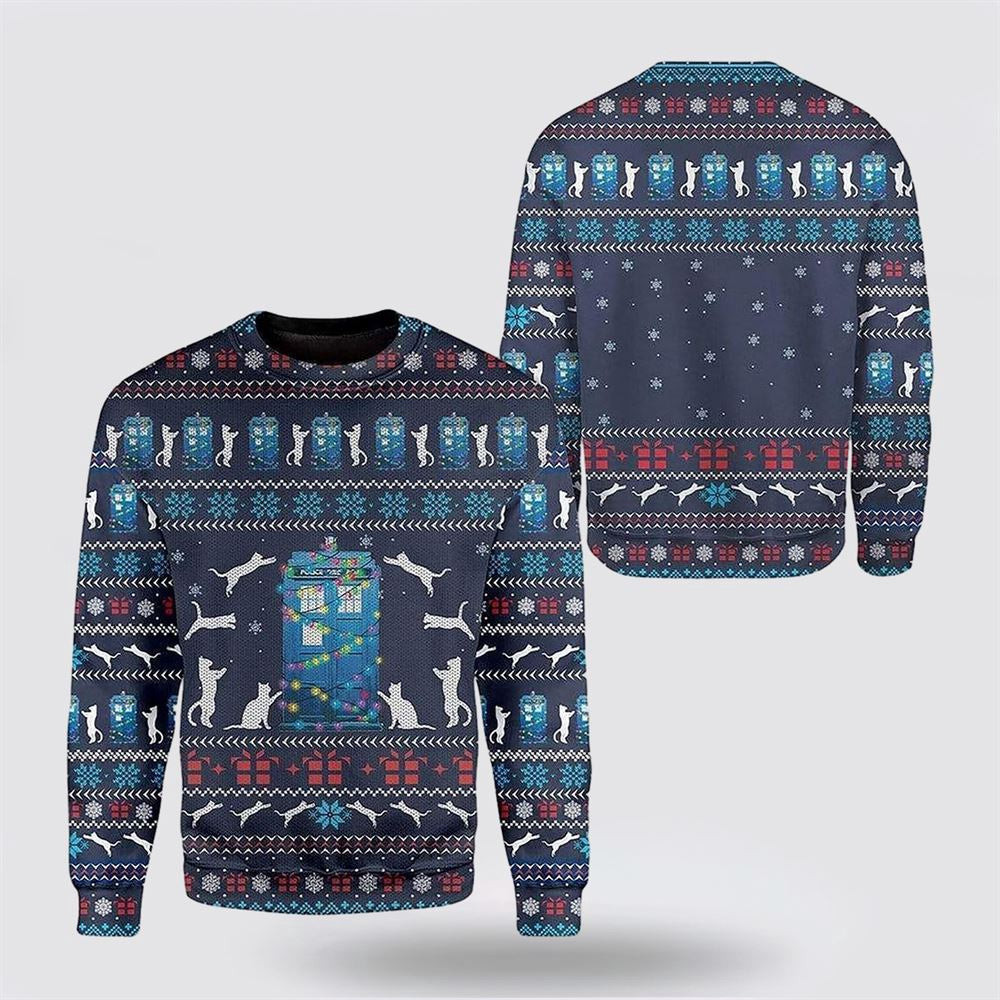 Cat Around Police Office Christmas Sweater Christmas Unisex Sweater Funny Christmas Sweater