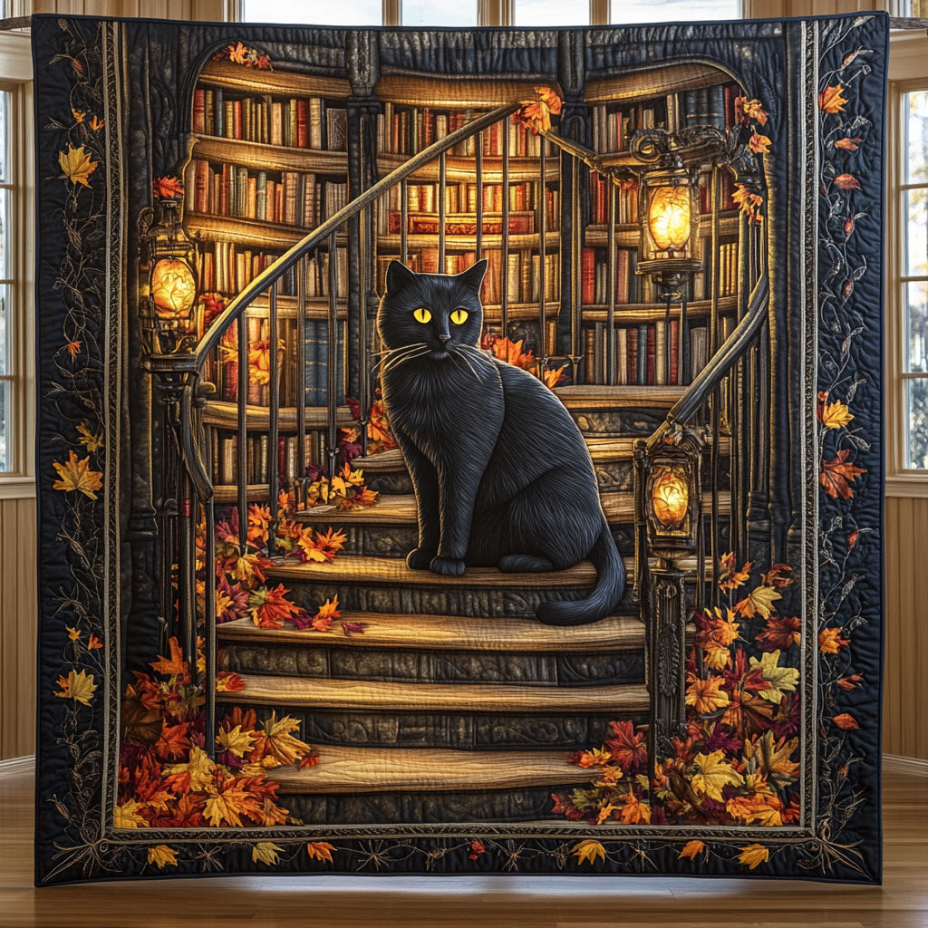 Cat Autumn Library Quilt Blanket Cat Design Blanket Christmas Presents For Book Lovers