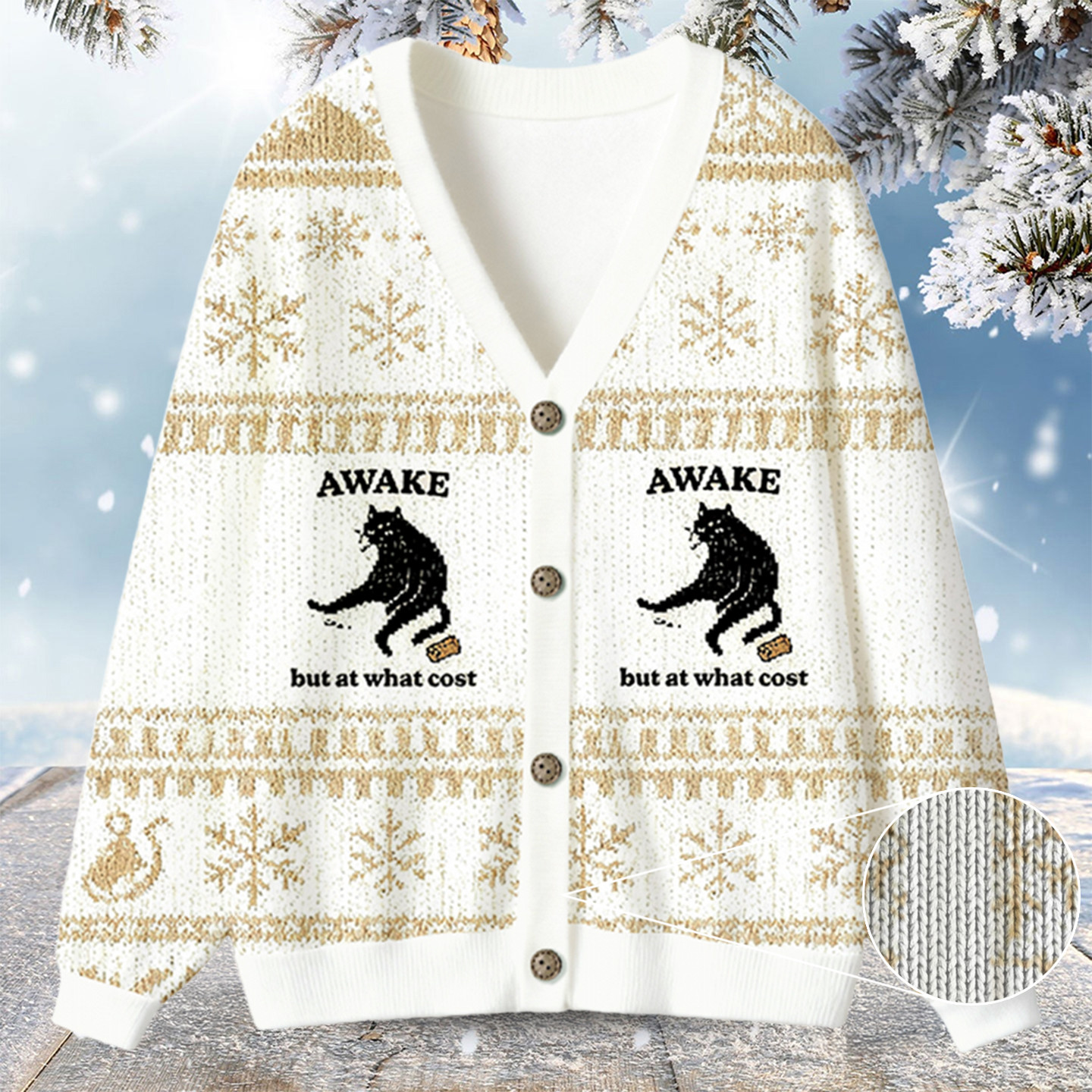 Cat Awake But A What Cost Ugly Cardigan Sweatshirt Funny Xmas Clothes Cat Present Ideas Xmas