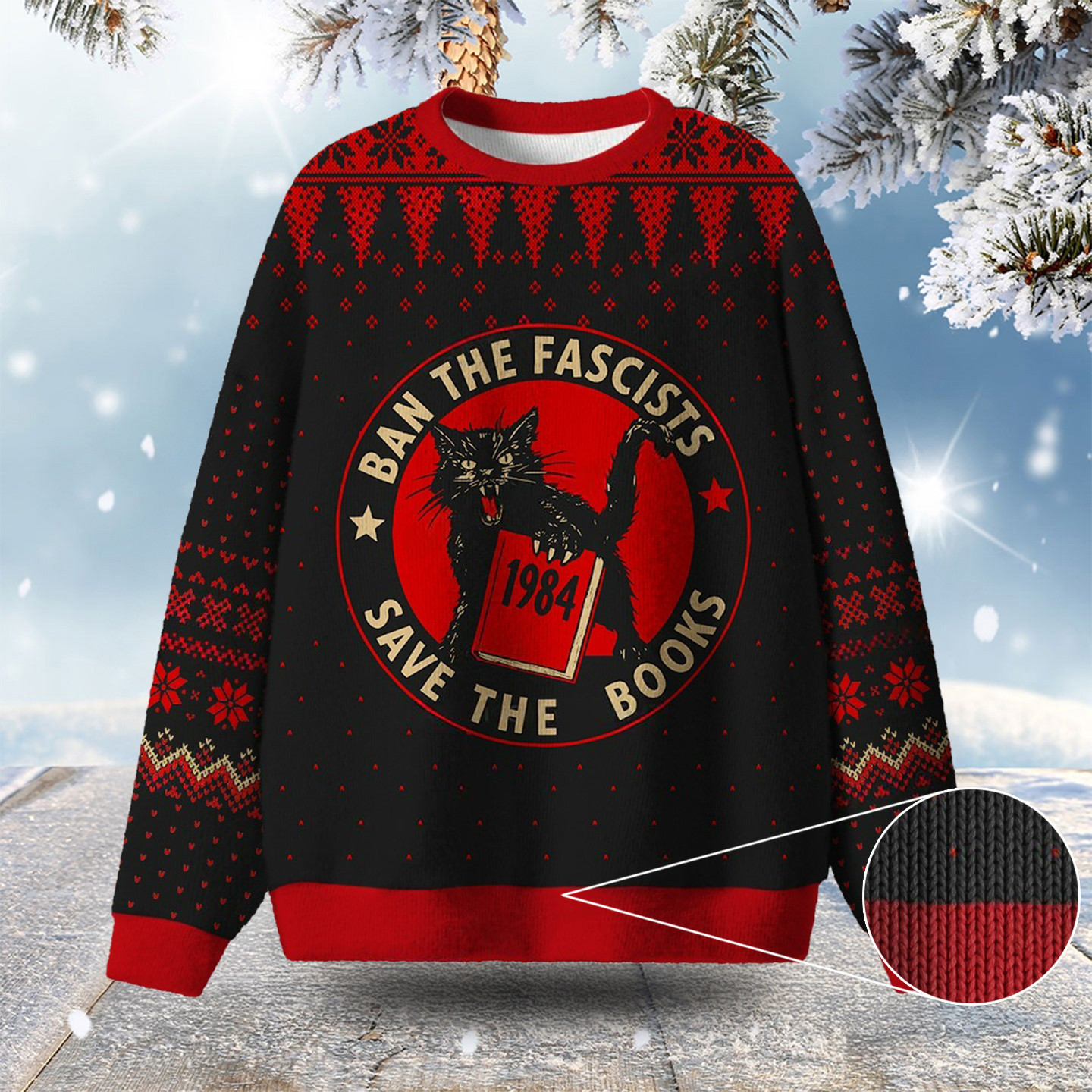 Cat Ban The Fascists Save The Books Ugly Christmas Sweater Best Xmas Gifts For Girlfriend