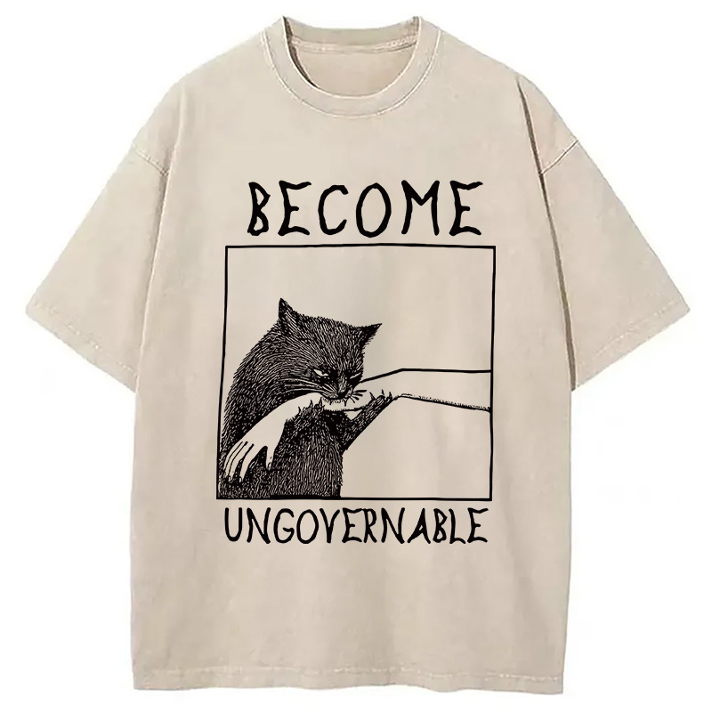 Cat Biting Arm Washed T-Shirt Unisex Streetwear Graphic Style Gifts For Friends