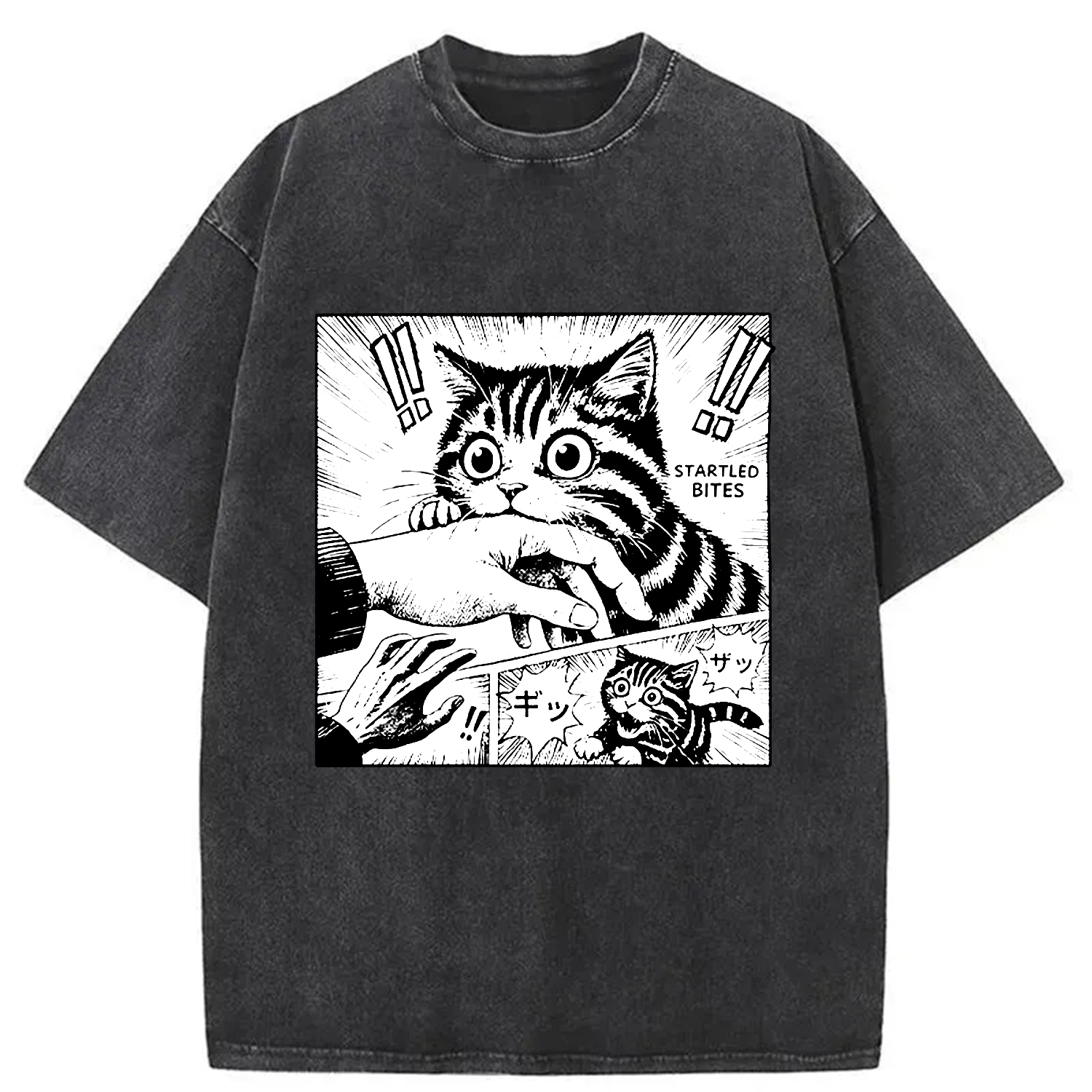 Cat Biting Funny Washed T-Shirt Casual Vintage Everyday Look Gifts For Her Cat Biting Funny Washed T-Shirt Casual Vintage Everyday Look Gifts For Her