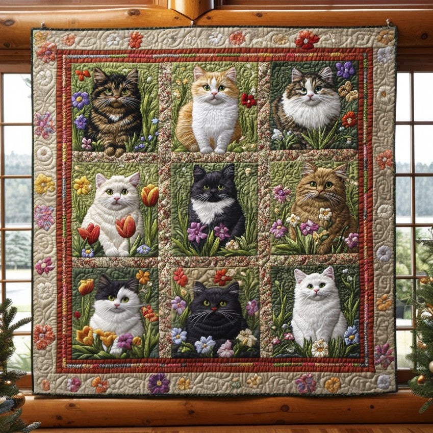 Cat Bloom Garden Quilt Blanket Sofa Throws Christmas Cat Lover Gifts For Women
