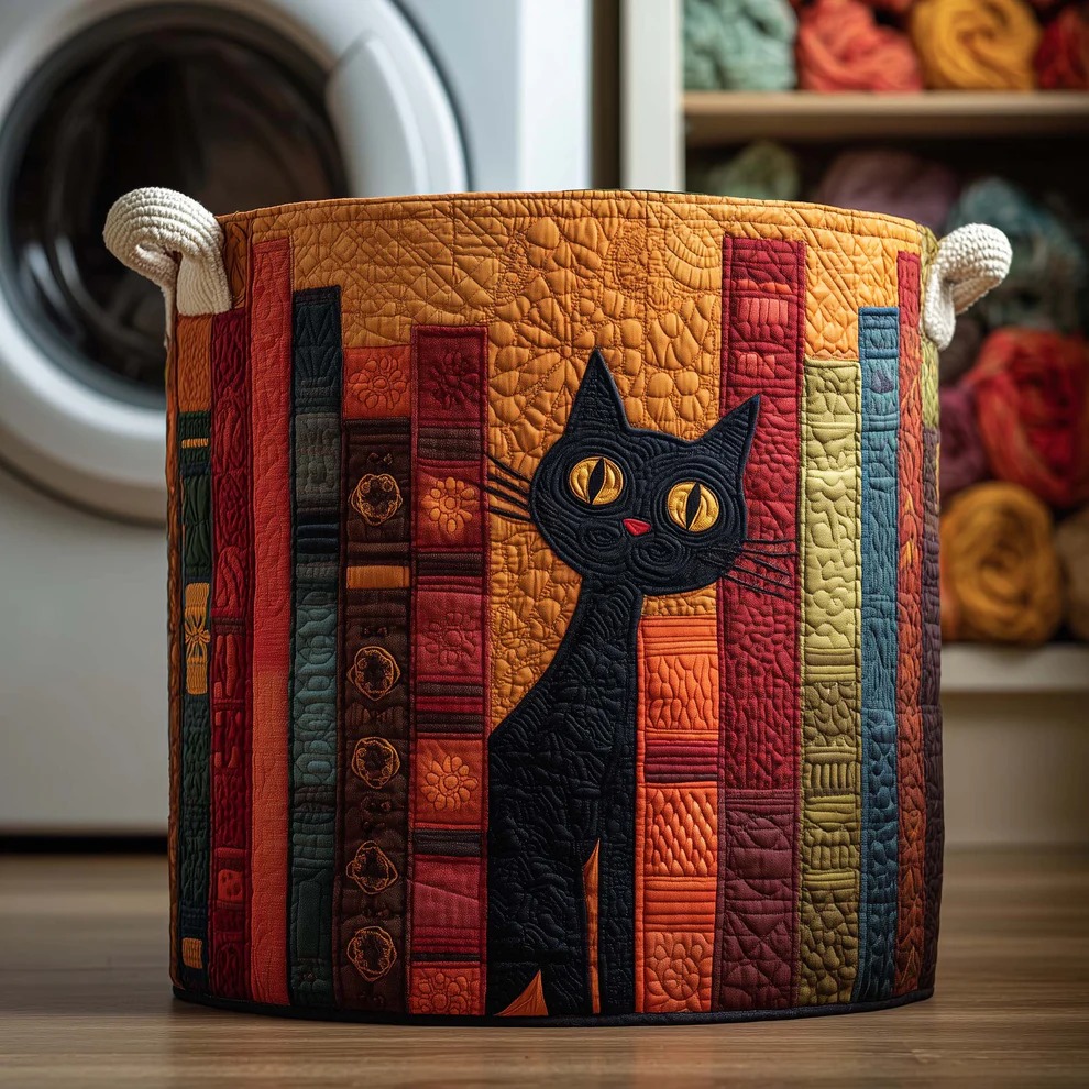 Cat Bookshelf Peek Quilted Laundry Basket Book Lover Home Decor Best Gift For Cat And Book Fans