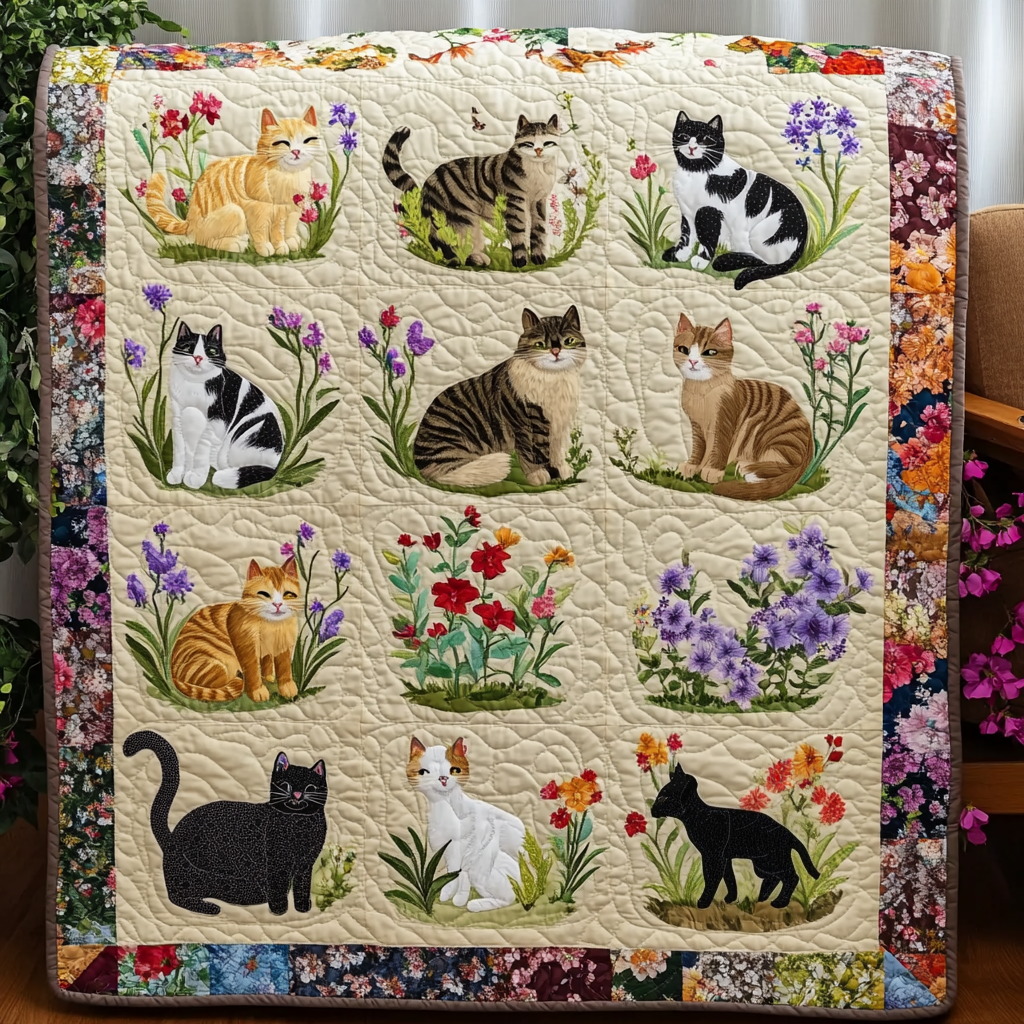 Cat Breed Flower Quilt Blanket Christmas Throw Blanket Xmas Gifts For Cat Lovers