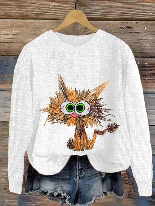 Cat Bristle Sweater Cute Kitty Clothing Xmas Holiday Present Ideas For Cat Lovers