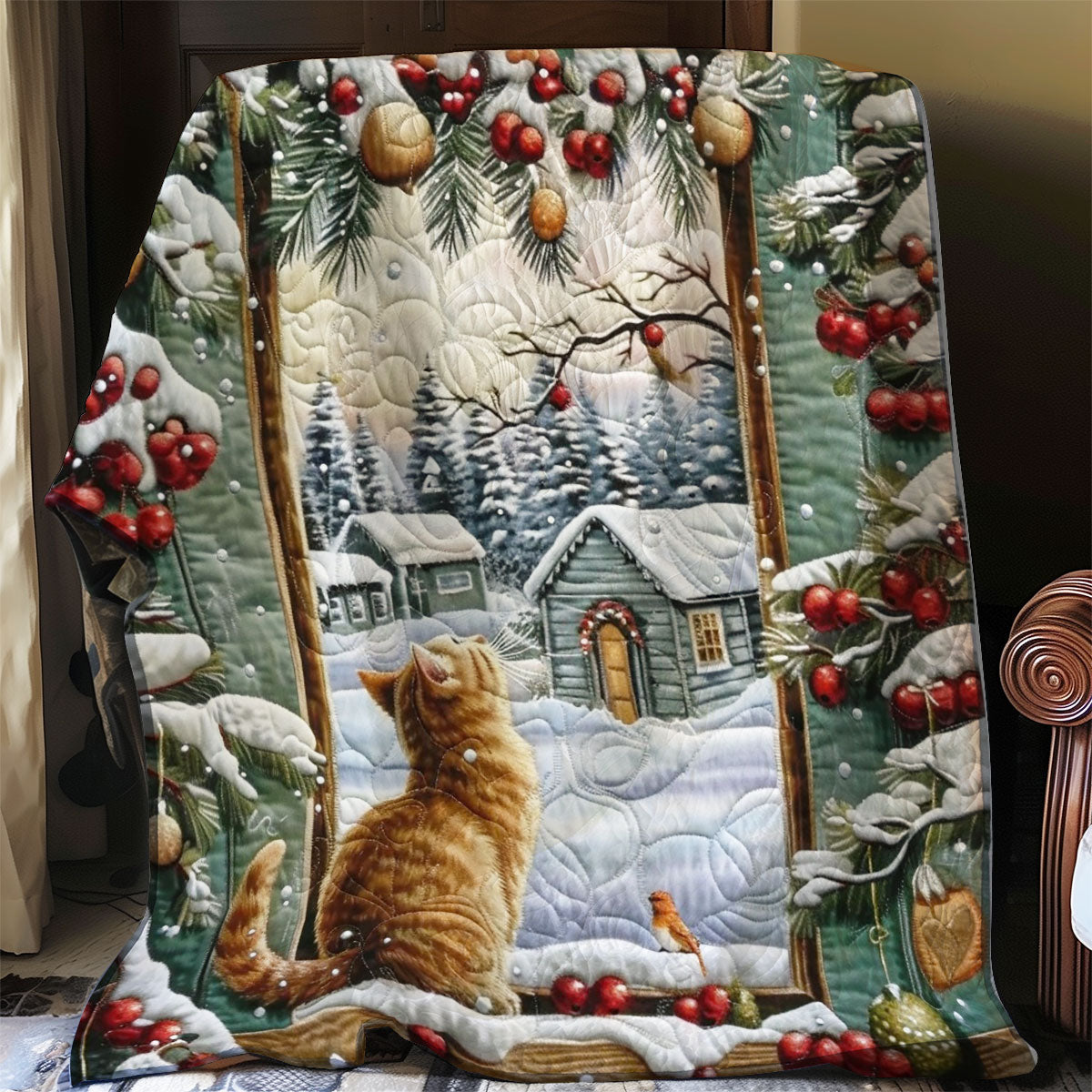 Cat By The Window Quilt Blanket Christmas Throw Blanket Christmas Presents For Cat Lovers