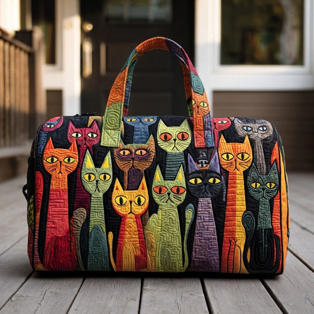 Cat Carnival Quilted Duffle Bag Festive Feline Travel Bag Best Gift For Cat Owners Camping Outdoor Fun