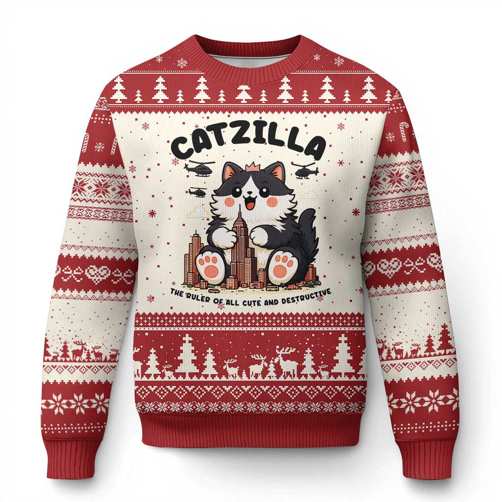 Cat Catzilla Ugly Christmas Sweater The Cute And Funny Cat Gifts For Her Xmas