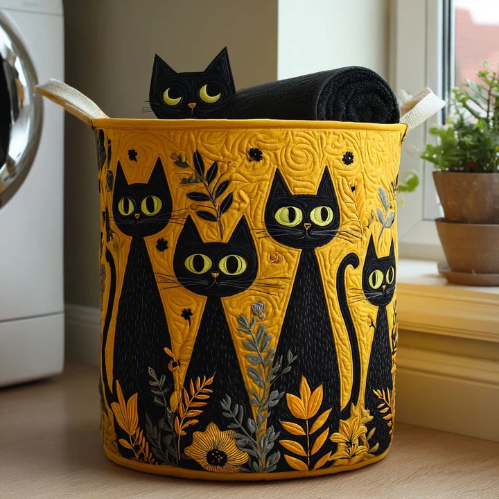 Cat Charmers Quilted Laundry Basket Boho Cats Floral Home Storage Cute Gift For Cat Lovers