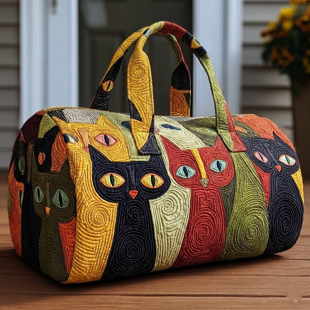 Cat Chorus Quilted Duffle Bag Musical Feline Travel Bag Best Gift For Cat Owners Camping Outdoor Trips