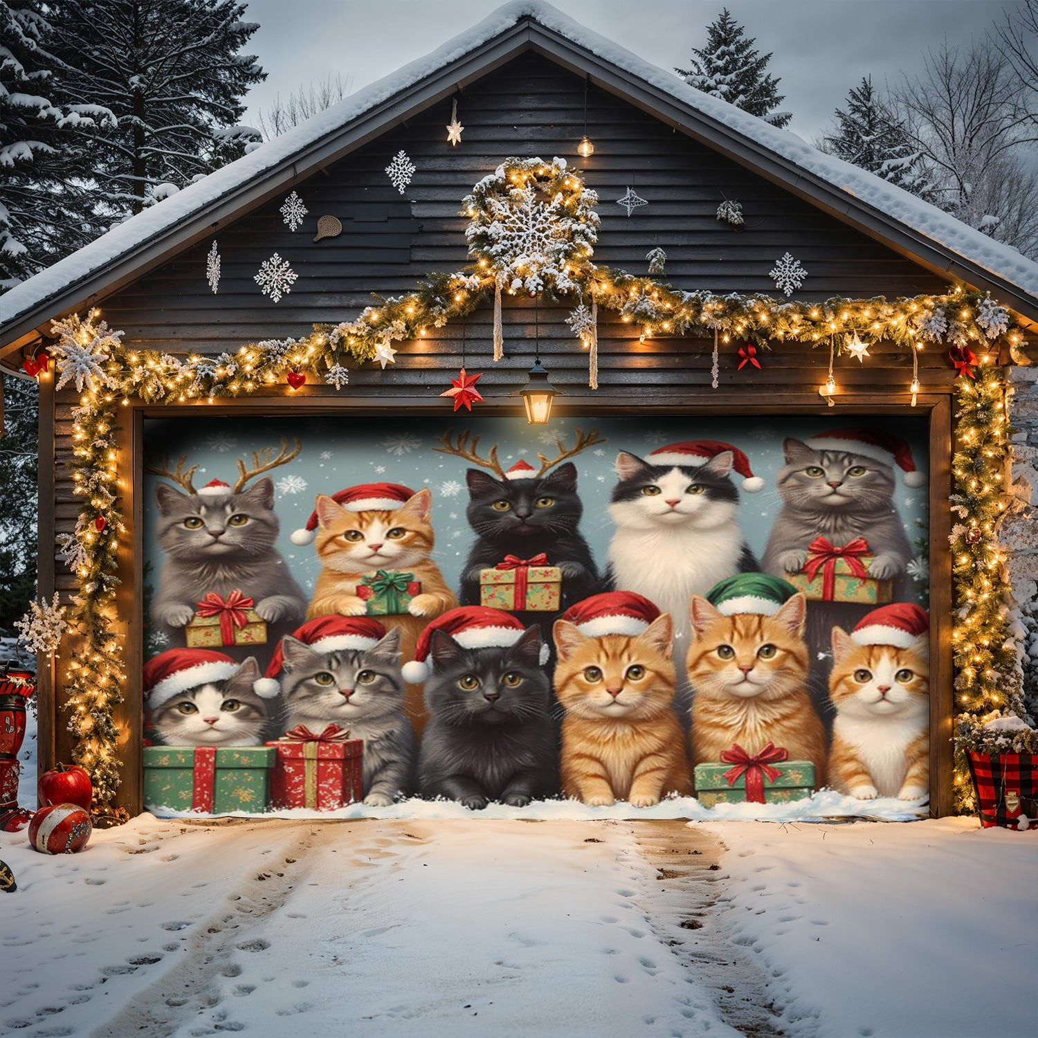 Cat Christmas Garage Door Banner Christmas Home Decorations Cat Gifts For Xmas