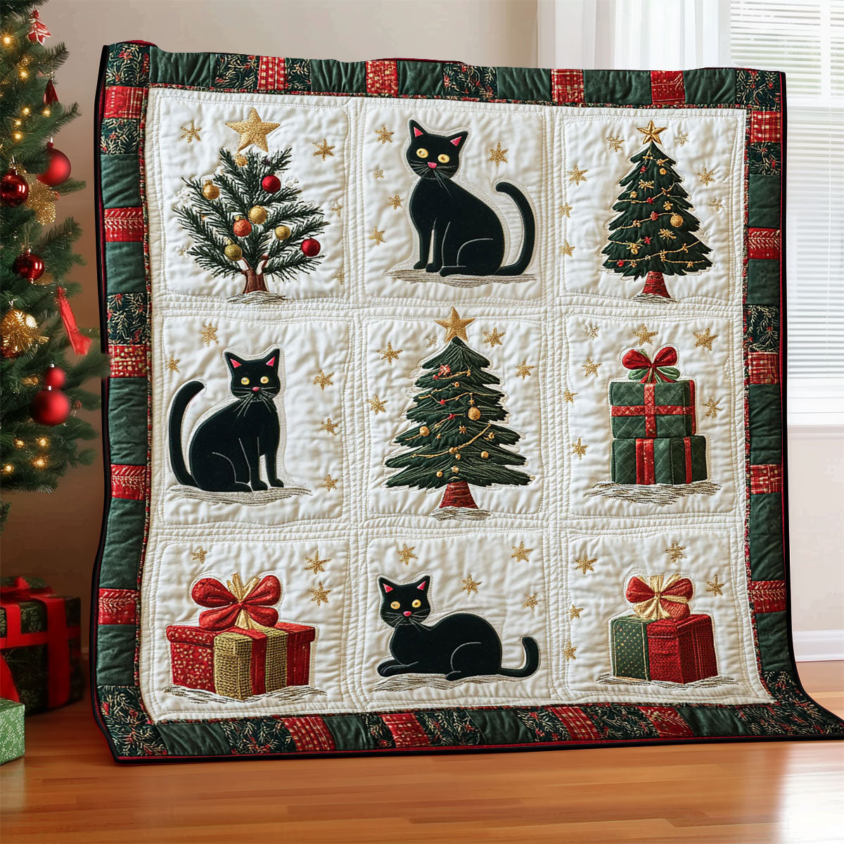 Cat Christmas Spirit Quilt Blanket King Size Blanket Christmas Gifts For Cat Lovers