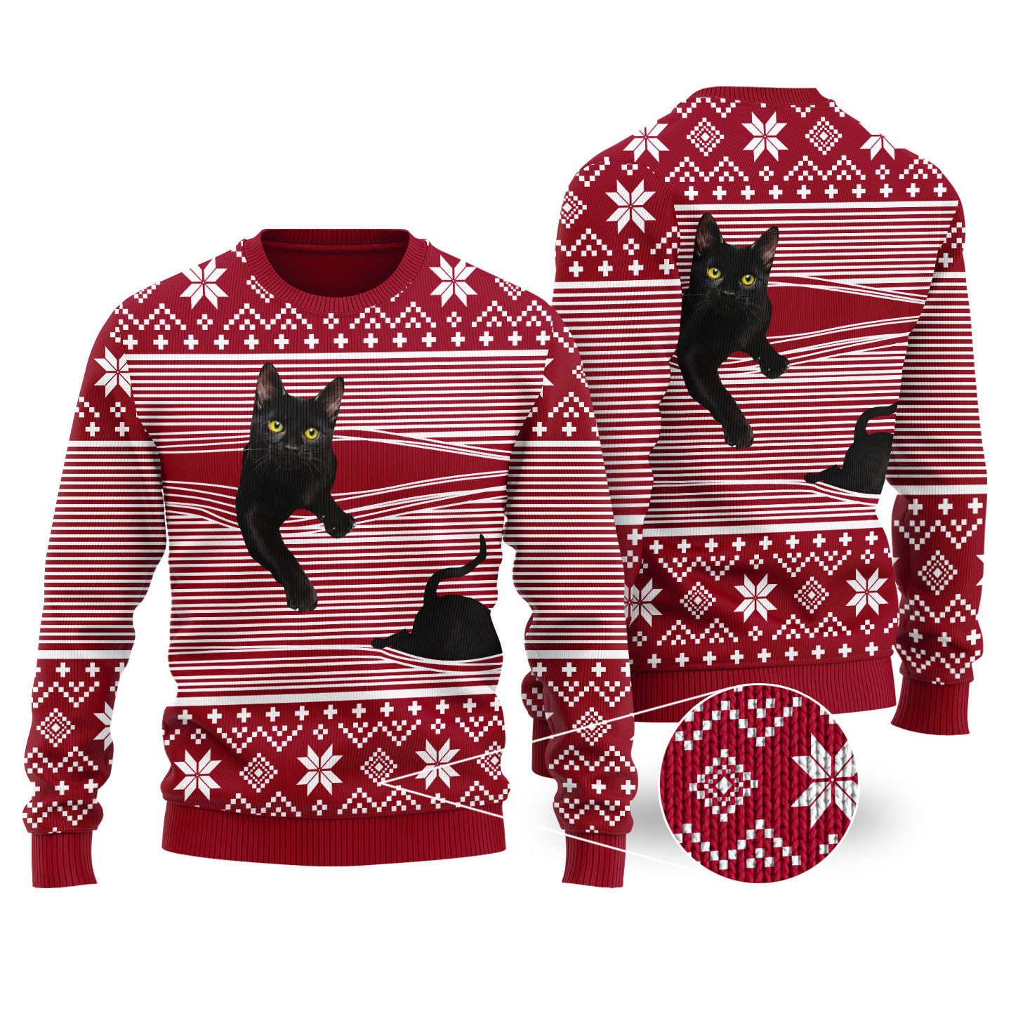 Cat Christmas Sweater Cardinal Red Funny Ugly Christmas Sweater Soft Cotton Sweatshirt for Winter Comfort