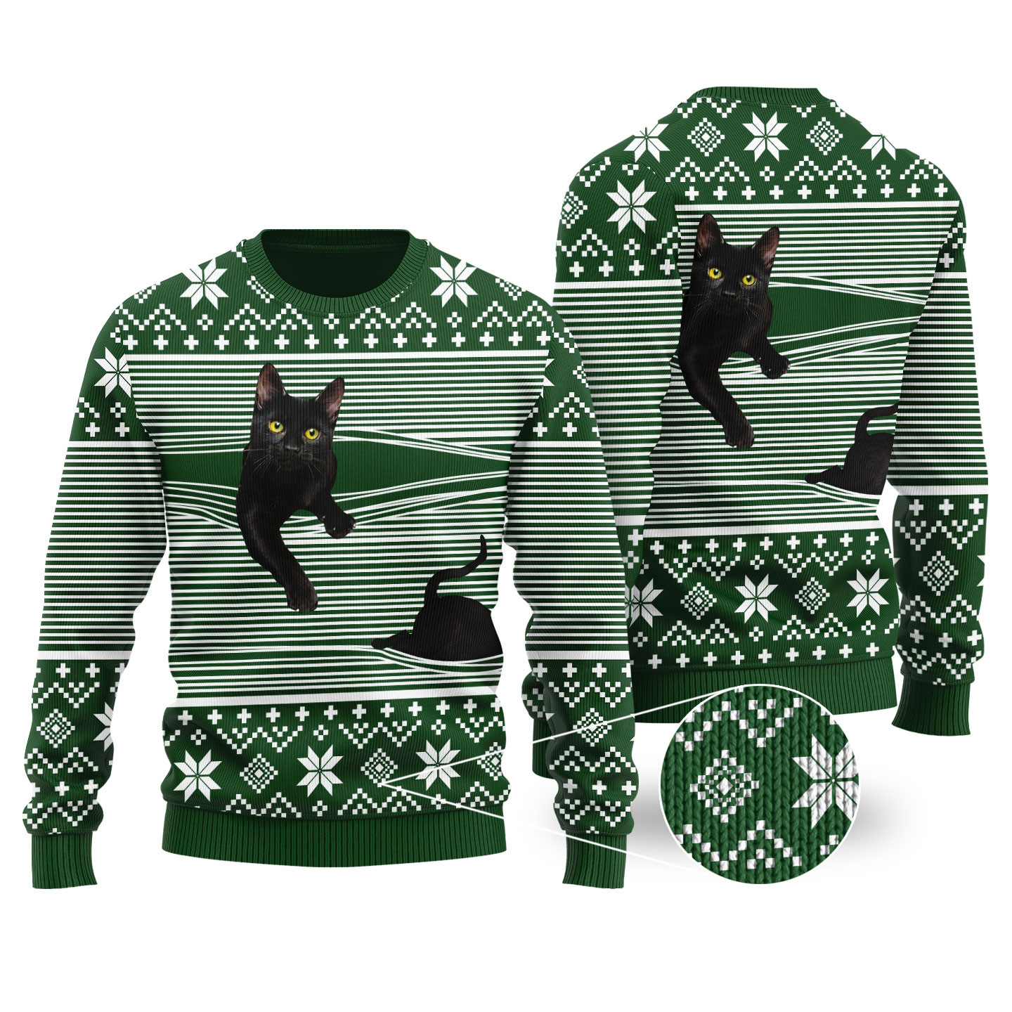 Cat Christmas Sweater Forest Green Funny Ugly Christmas Sweater Perfect Winter Merch Gift for the Holiday Spirit