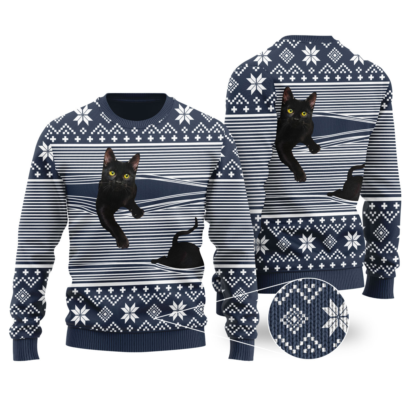 Cat Christmas Sweater Navy Funny Ugly Christmas Sweater Cozy Christmas Sweater for Holiday Season