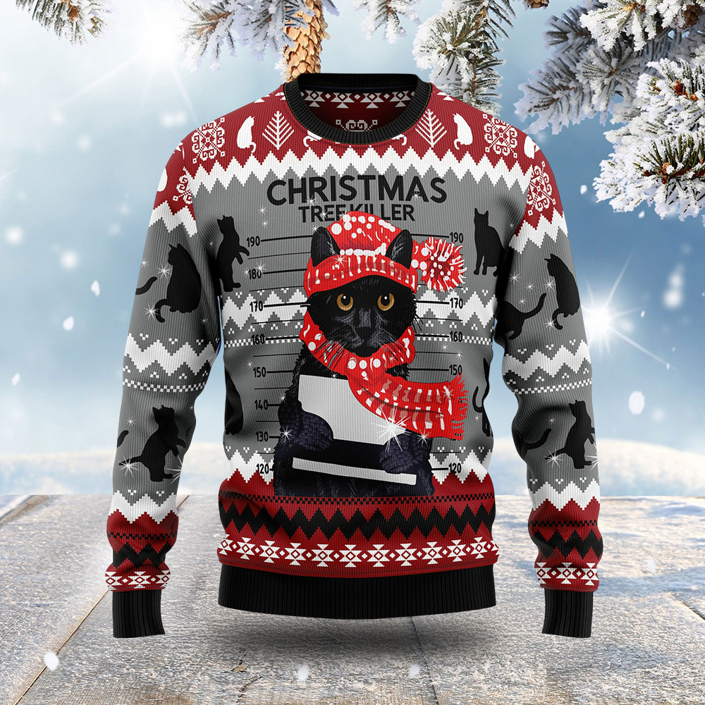 Cat Christmas Tree Killer Ugly Christmas Sweater Warm Clothing Cat Gift For Christmas