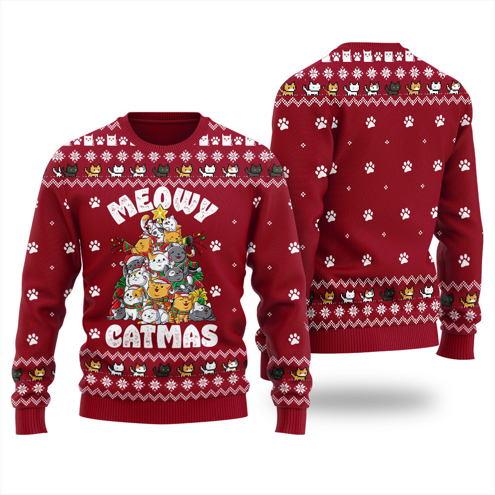Cat Christmas Tree Mens Ugly Christmas Sweater Warm Winter Merch Gift for Someone You Love