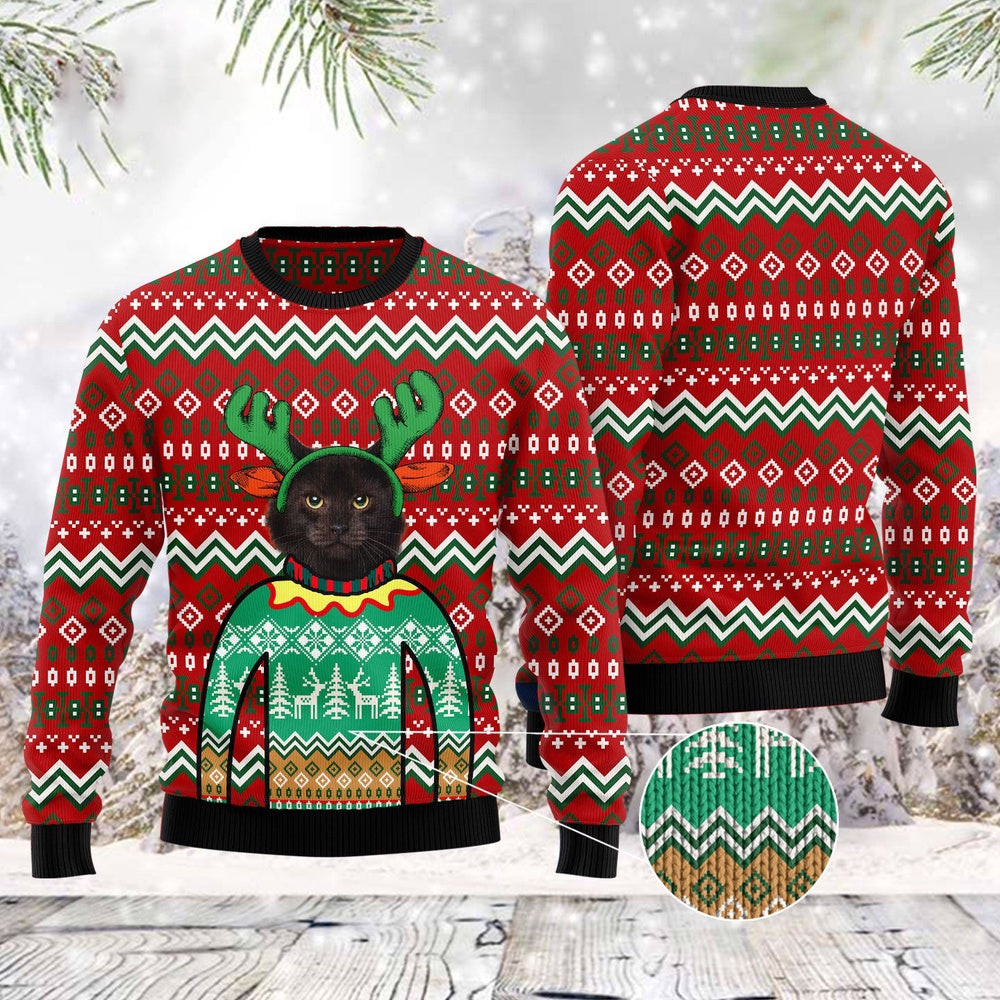 Cat Christmas Ugly Sweater Black Cat Christmas Awesome Ugly Christmas Sweater Gifts For Couples