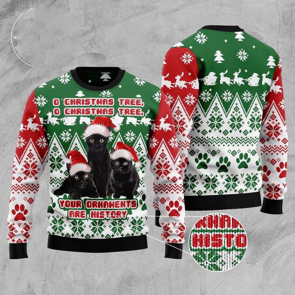 Cat Christmas Ugly Sweater Black Cat Oh Christmas Tree Ugly Christmas Sweater Gifts For Couples