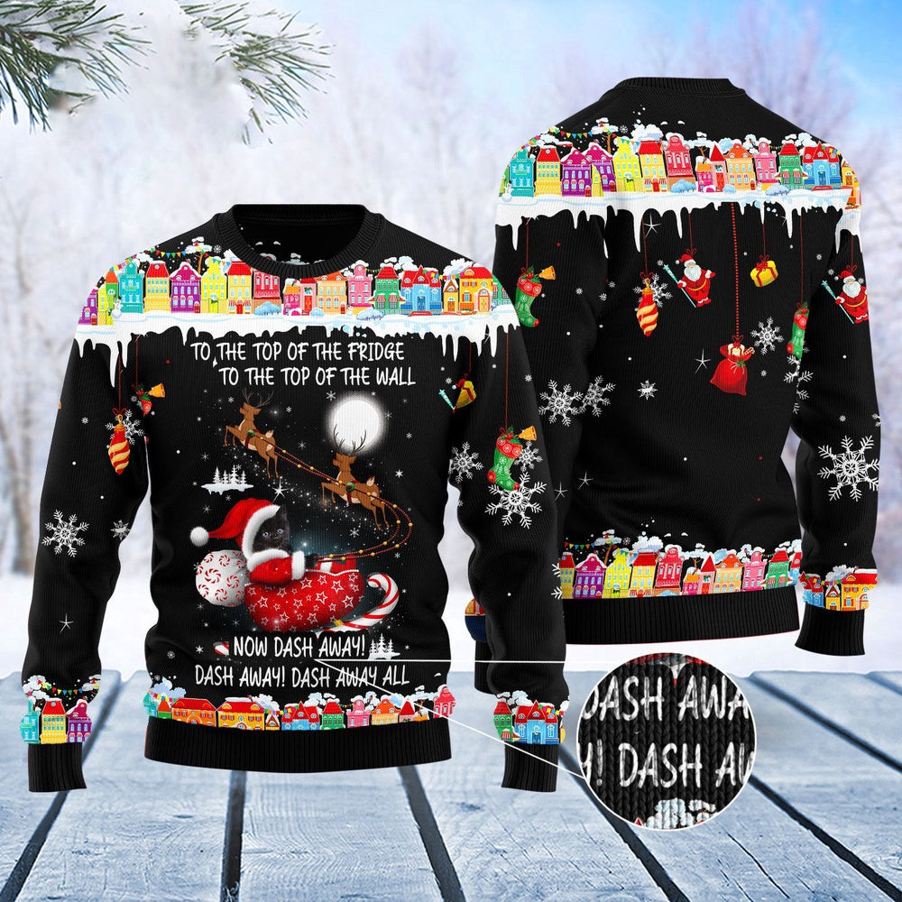 Cat Christmas Ugly Sweater Black Cat Sleigh Christmas Ugly Christmas Sweater Gifts For Couples
