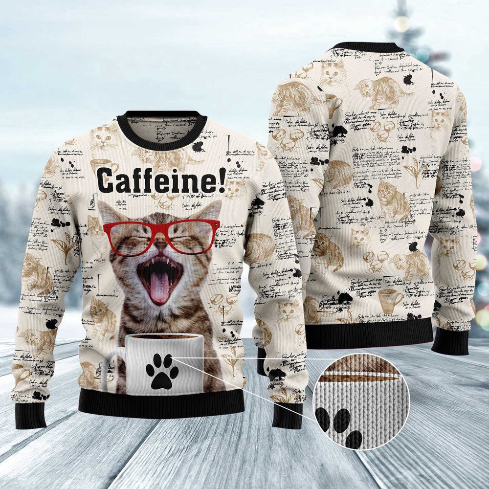 Cat Christmas Ugly Sweater Cat Caffeine Ugly Christmas Sweater Gifts For Couples