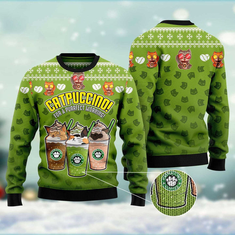 Cat Christmas Ugly Sweater Cat Coffee Ugly Christmas Sweater Gifts For Couples