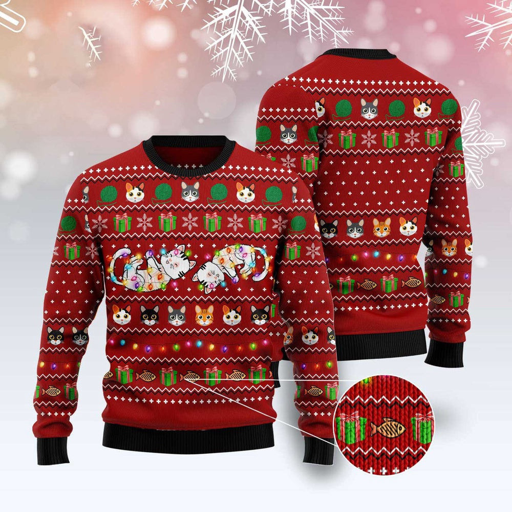 Cat Christmas Ugly Sweater Cat Light Ugly Christmas Sweater Gifts For Couples