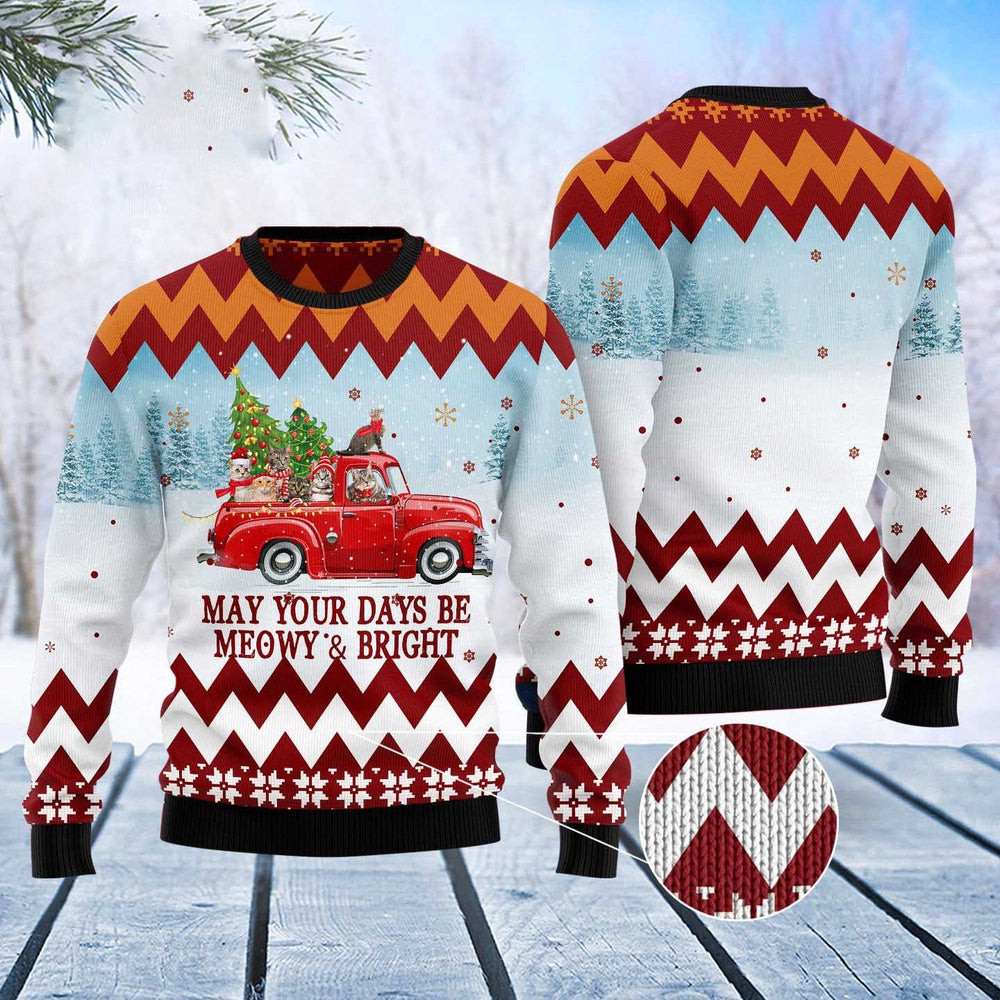 Cat Christmas Ugly Sweater Cat Red Truck Ugly Christmas Sweater Gifts For Couples