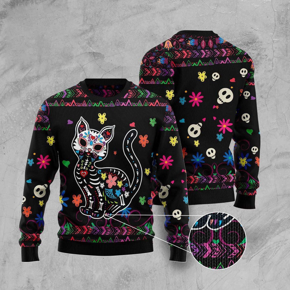 Cat Christmas Ugly Sweater Cat Sugar Skull Ugly Christmas Sweater Gifts For Couples
