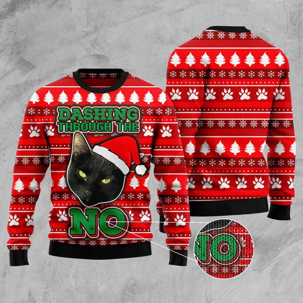 Cat Christmas Ugly Sweater Dashing Through The Black Cat No Ugly Christmas Sweater Gifts For Couples