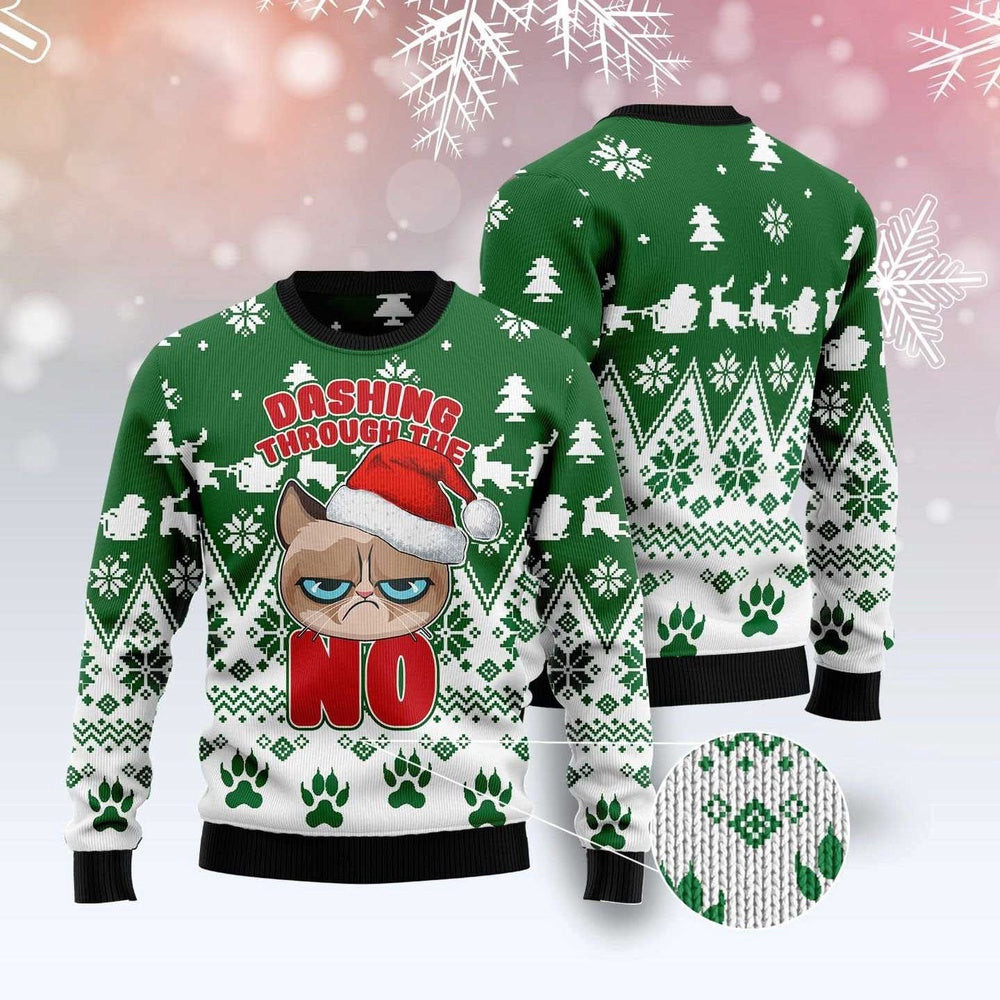 Cat Christmas Ugly Sweater Grumpy Cat Dashing Through Ugly Christmas Sweater Gifts For Couples