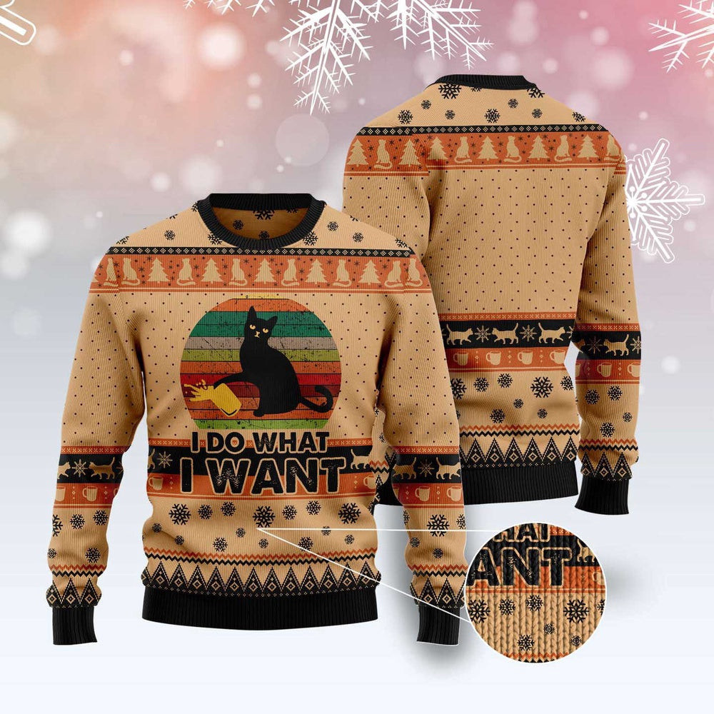 Cat Christmas Ugly Sweater I Do What A Want Black Cat Ugly Christmas Sweater Gifts For Couples