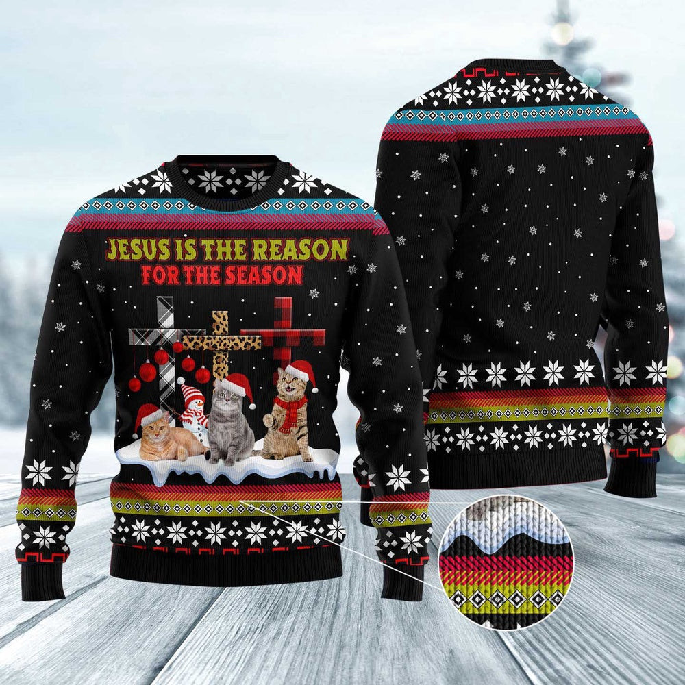 Cat Christmas Ugly Sweater Jesus Is The Reason For The Season Cat Ugly Christmas Sweater Gifts For Couples