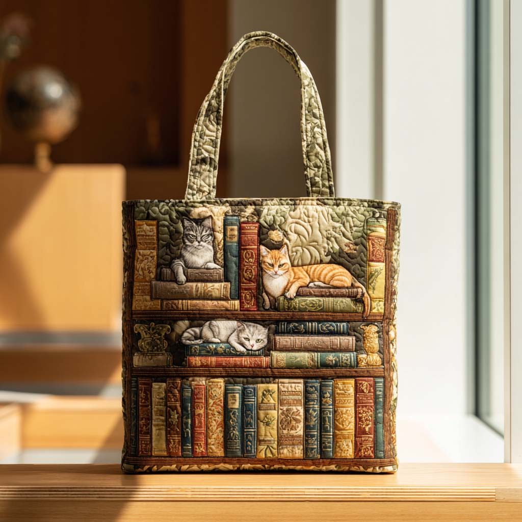 Cat Chronicle Quilted Tote Bag Cool Gifts For Book Lovers