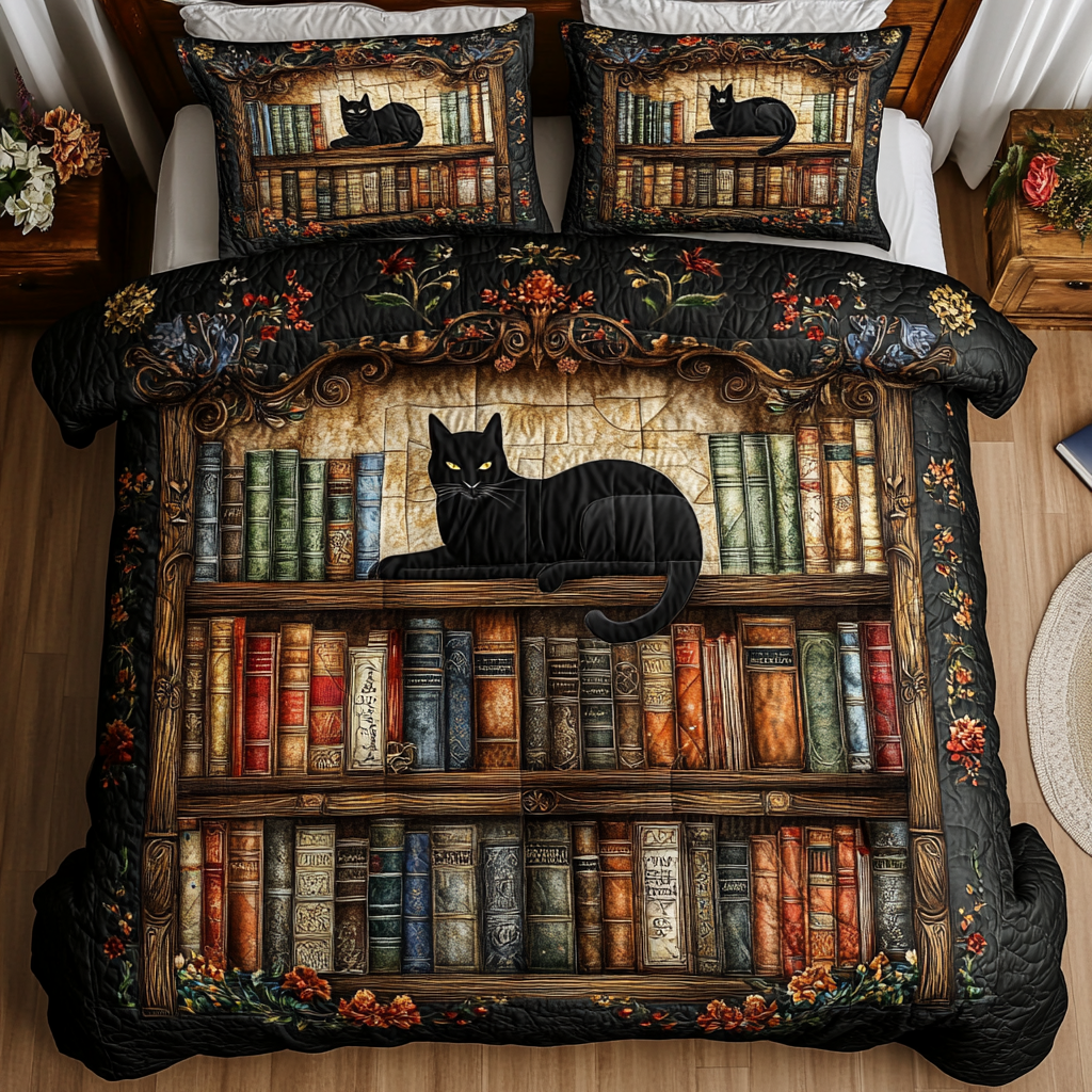Cat Chronicles Quilted Bedding Set Christmas Duvet Sets Book Lovers Gifts For Boyfriend