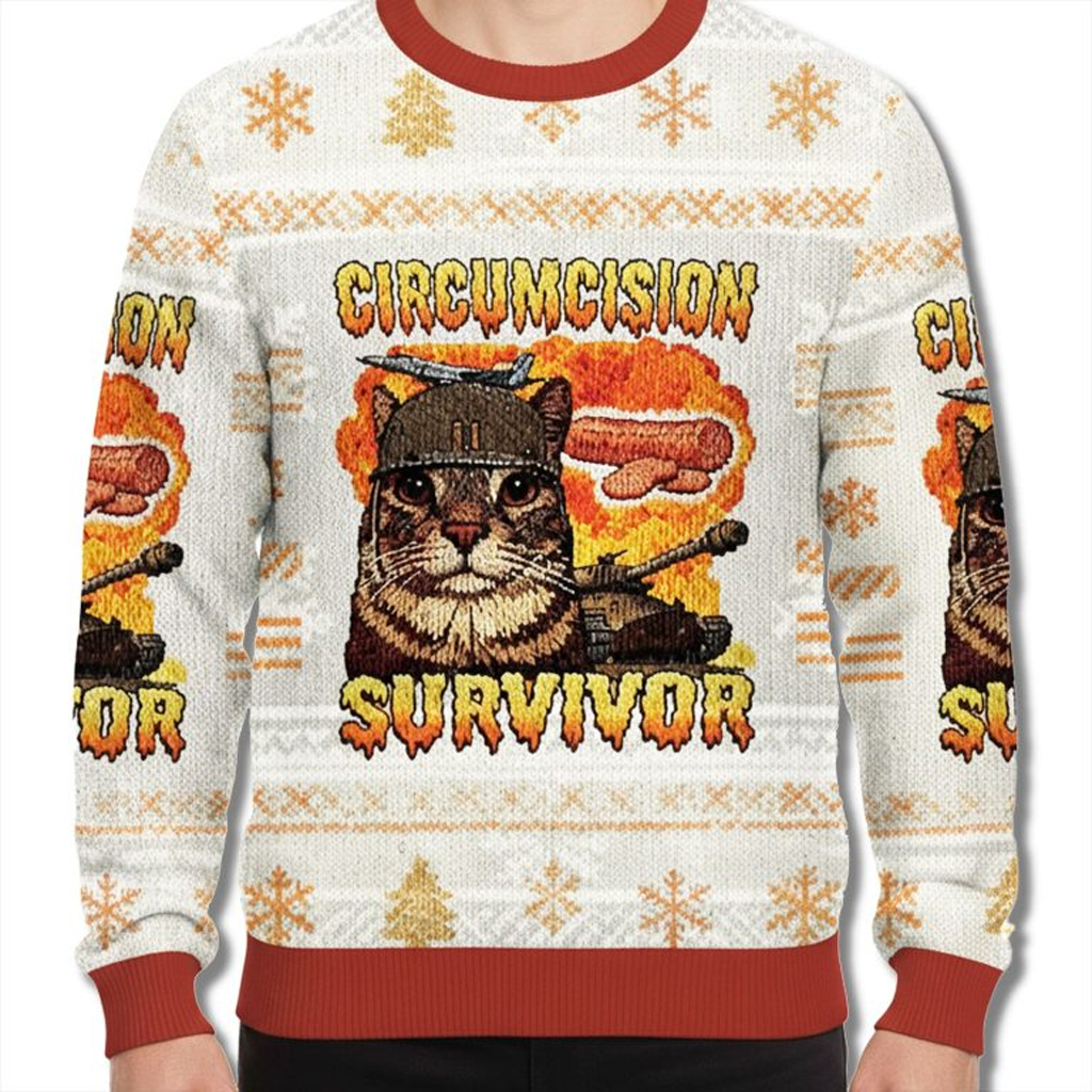 Cat Circumcision Survivor Meme Ugly Christmas Sweater Funny Christmas Clothing Gifts For Wife