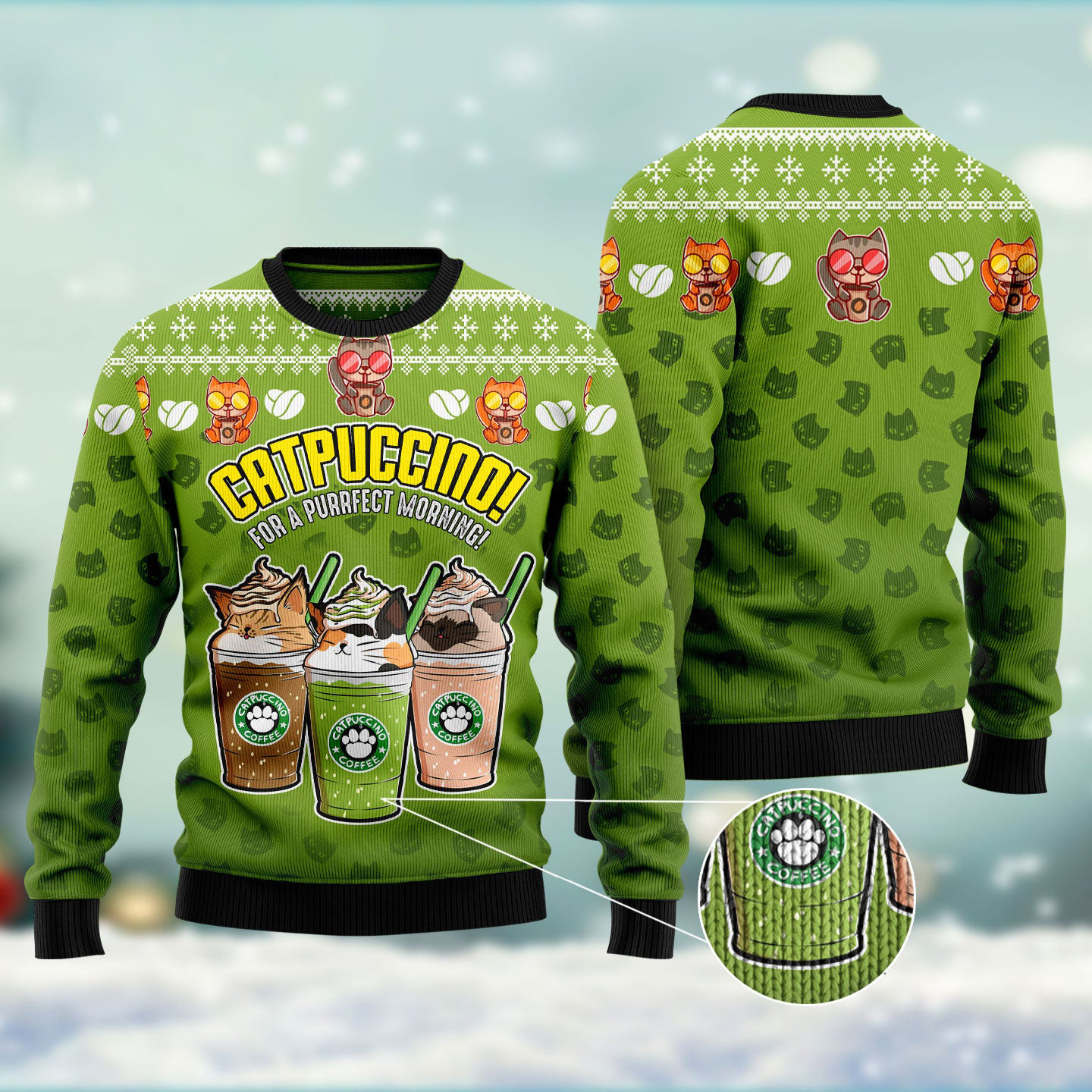 Cat Coffee Ugly Christmas Sweater Winter Clothing Xmas Gifts For Cat Enthusiasts