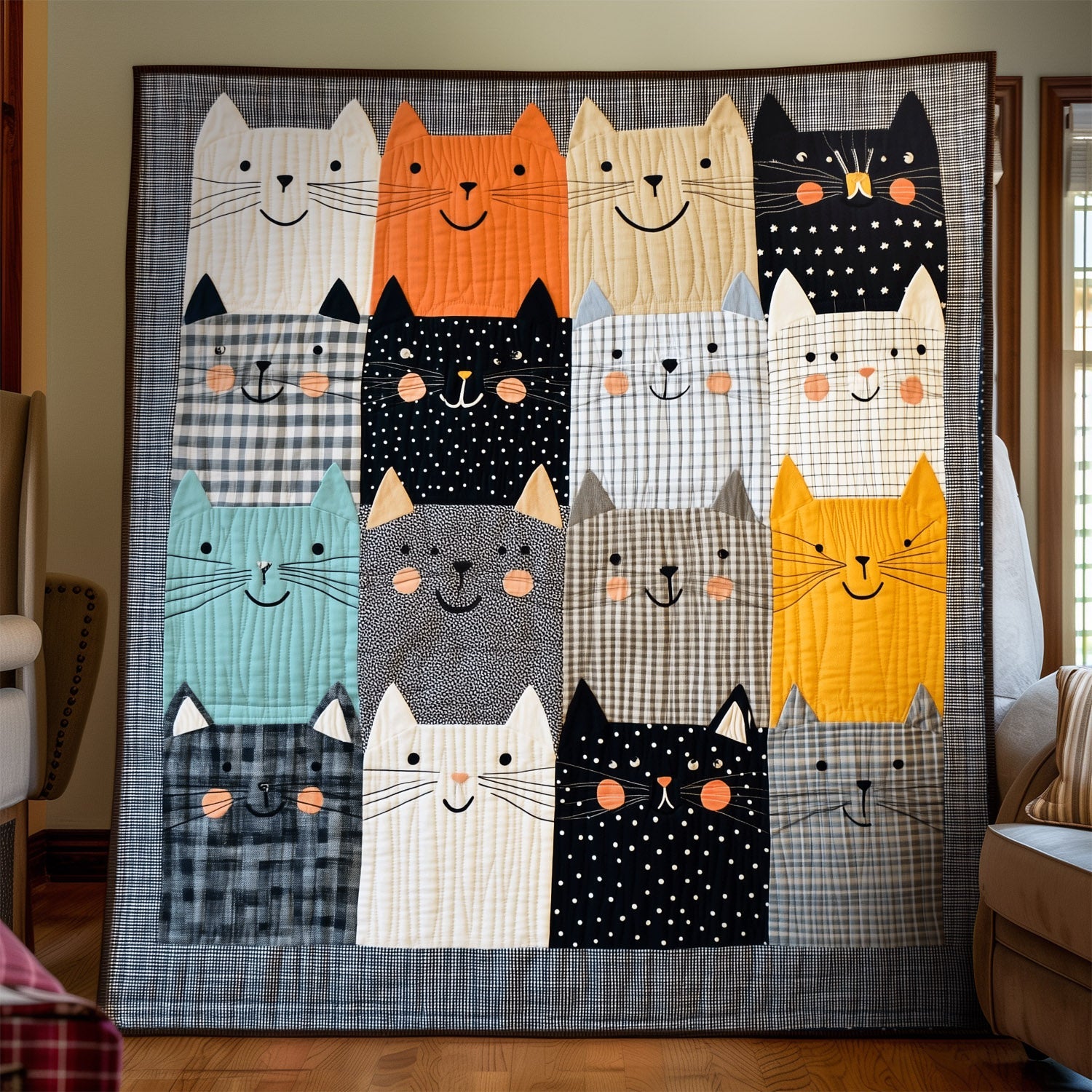 Cat Collage Quilted Blanket Novelty Gifts For Cat Lovers