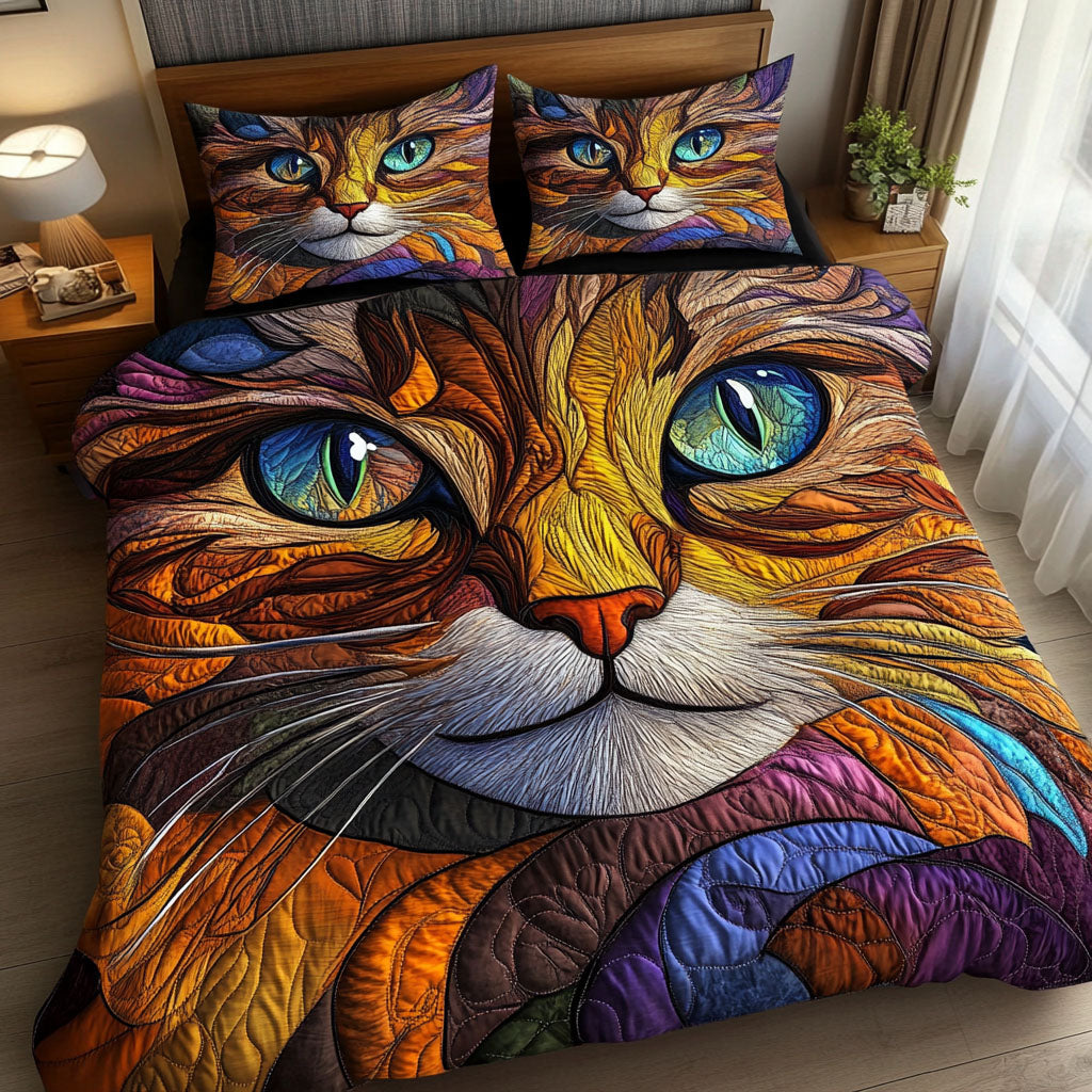 Cat Colorful Gaze Quilted Bedding Set Exclusive Bedding Gift Set for Luxury Sleep