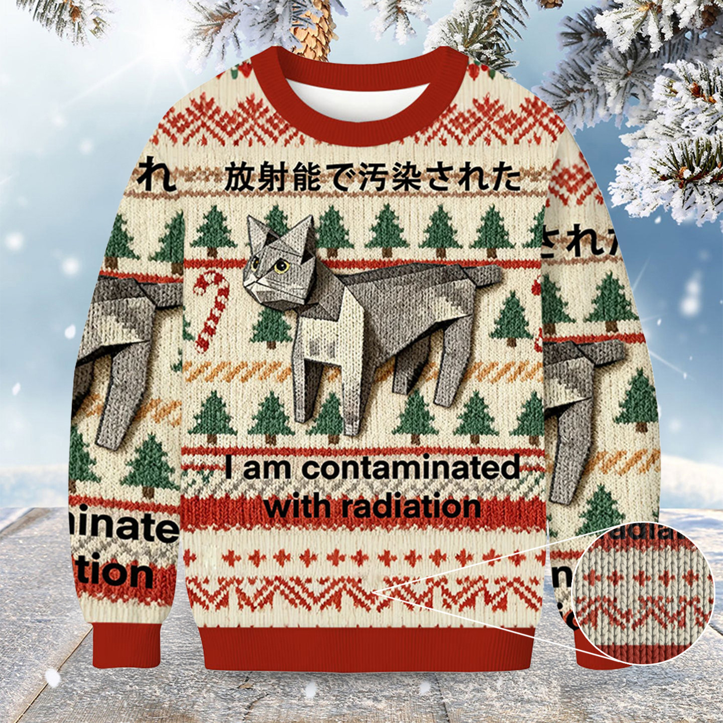 Cat Contaminated By Radiation Christmas Ugly Sweater Christmas Apparel Cat Themed Gifts